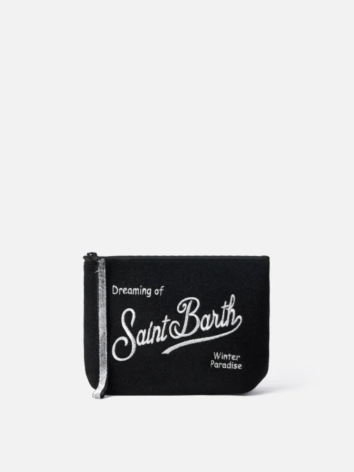 Pochette Aline in lurex nero con ricamo logo