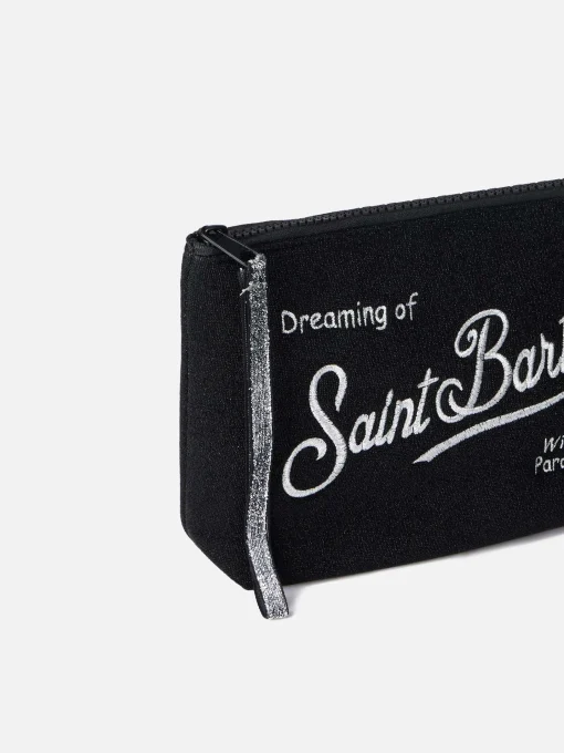 Pochette Aline in lurex nero con ricamo logo