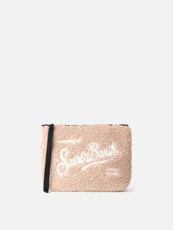 Pochette beige teddy Aline con ricamo logo
