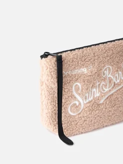 Pochette beige teddy Aline con ricamo logo