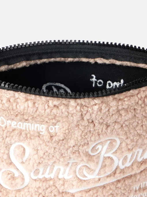 Pochette beige teddy Aline con ricamo logo