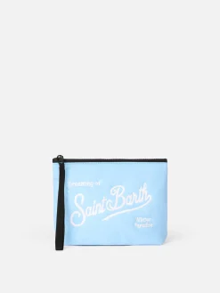 Pochette imbottita celeste Aline con ricamo logo