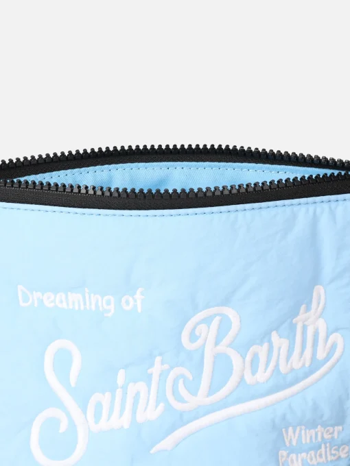 Pochette imbottita celeste Aline con ricamo logo