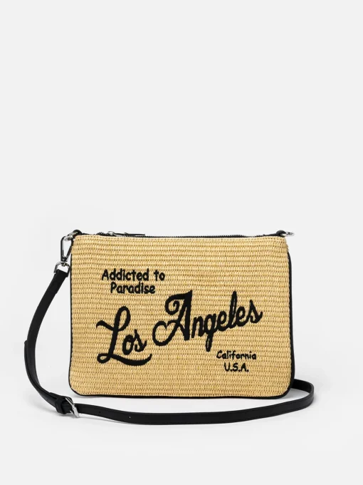 Pochette Parisienne in paglia con ricamo Los Angeles