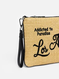 Pochette Parisienne in paglia con ricamo Los Angeles