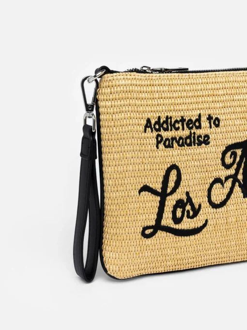 Pochette Parisienne in paglia con ricamo Los Angeles