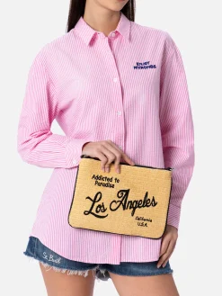 Pochette Parisienne in paglia con ricamo Los Angeles