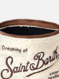 Pochette teddy Aline bianco sporco con ricamo logo