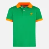 Polo da bambino in piquet verde con logo St. Barth arancione