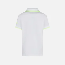 Polo da bambino in piquet bianco con logo St. Barth giallo fluo