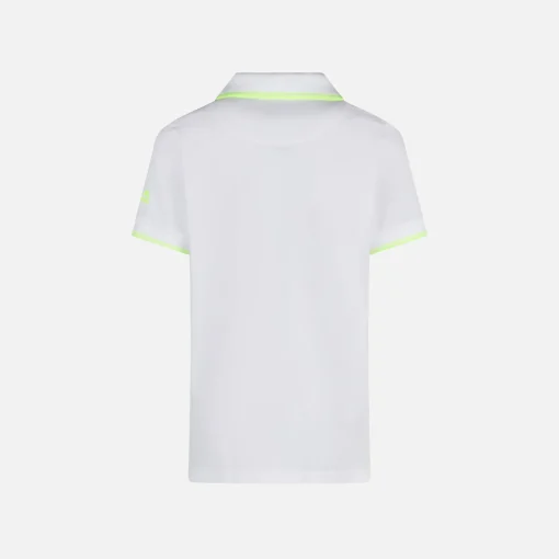 Polo da bambino in piquet bianco con logo St. Barth giallo fluo