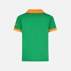 Polo da bambino in piquet verde con logo St. Barth arancione