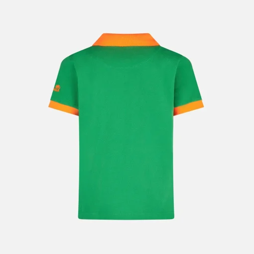 Polo da bambino in piquet verde con logo St. Barth arancione