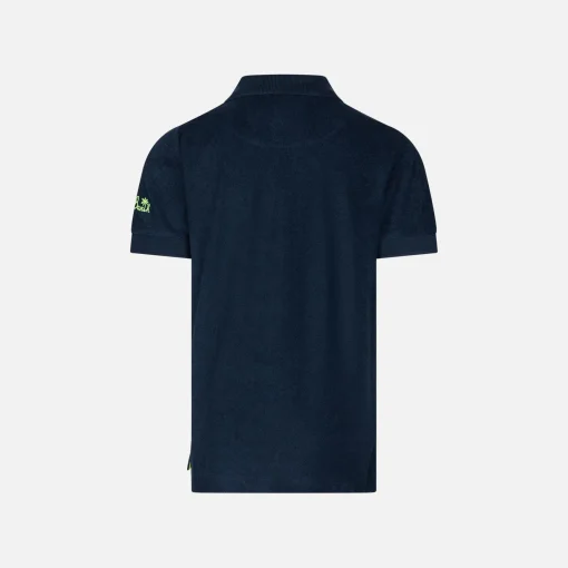 Polo da bambino in spugna blu con ricamo palme