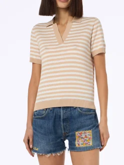 Polo da donna in maglia a righe beige Evonne
