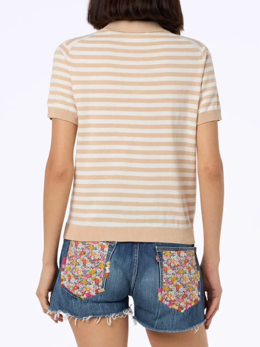 Polo da donna in maglia a righe beige Evonne