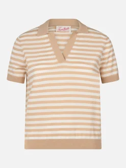 Polo da donna in maglia a righe beige Evonne