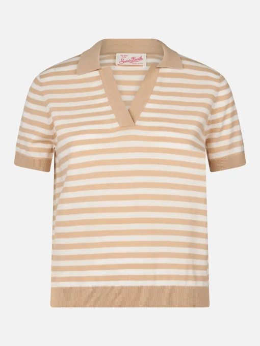 Polo da donna in maglia a righe beige Evonne