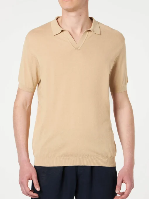 Polo da uomo beige in maglia
