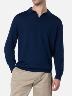 Polo da uomo blu navy in lana merino Covent