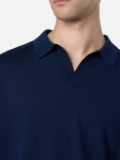 Polo da uomo blu navy in lana merino Covent