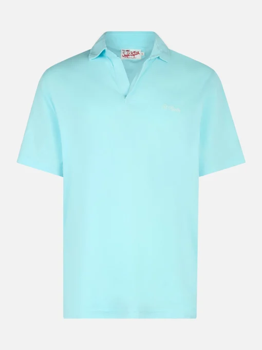 Polo da uomo Brighton in jersey di cotone verde acqua