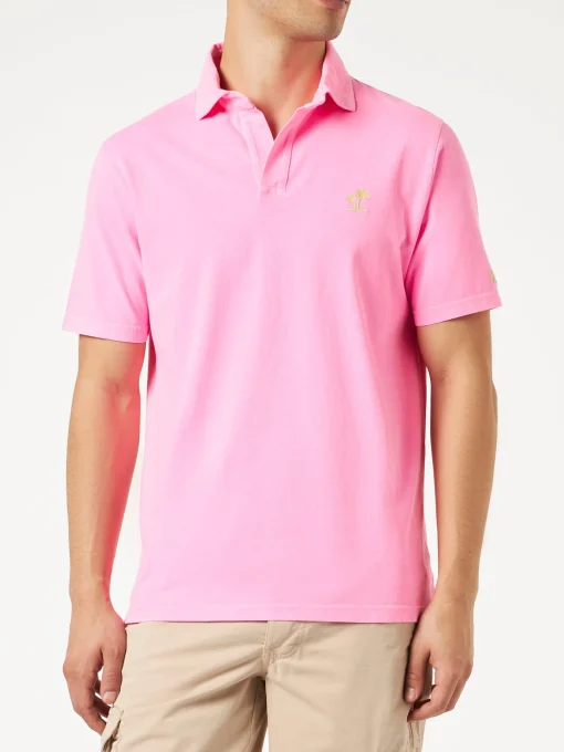 Polo da uomo in jersey di cotone rosa fluo