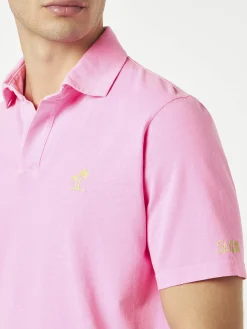 Polo da uomo in jersey di cotone rosa fluo