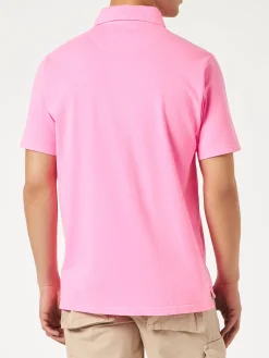 Polo da uomo in jersey di cotone rosa fluo