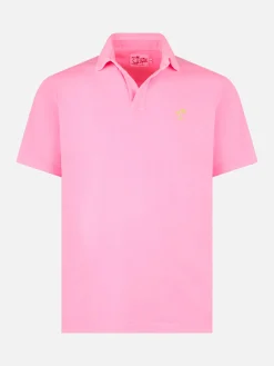 Polo da uomo in jersey di cotone rosa fluo