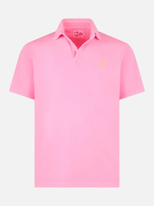 Polo da uomo in jersey di cotone rosa fluo