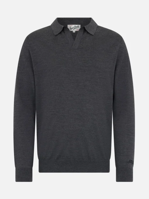 Polo da uomo in lana merino color antracite Covent