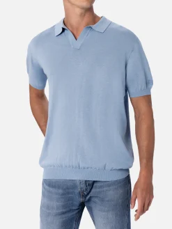 Polo da uomo in maglia azzurra Sloan