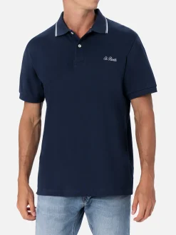Polo da uomo in piquet di cotone blu Beverly Hills