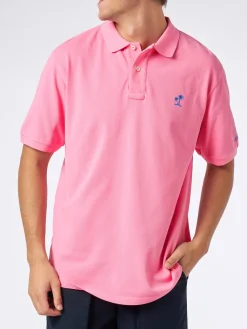 Polo da uomo in piquet rosa con logo St. Barth ed effetto vintage