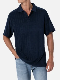 Polo da uomo in spugna blu a costine Jeremy