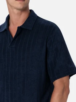Polo da uomo in spugna blu a costine Jeremy