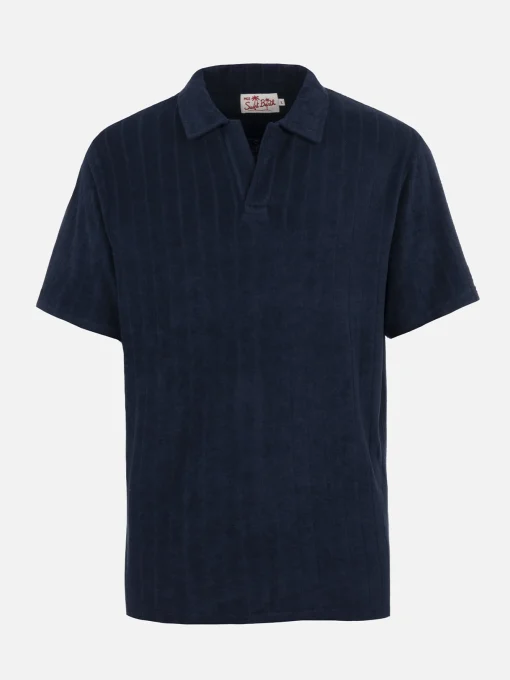 Polo da uomo in spugna blu a costine Jeremy