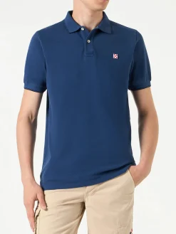 Polo in denim piquet blu con logo St. Barth