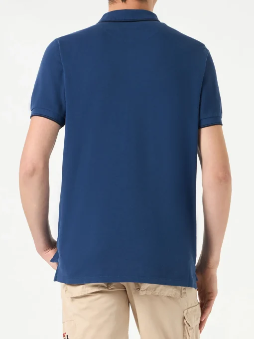 Polo in denim piquet blu con logo St. Barth