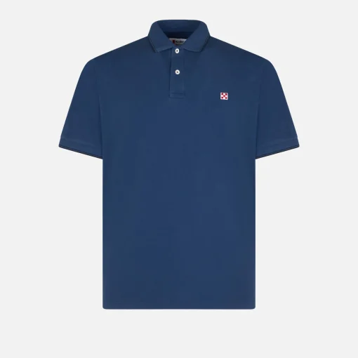 Polo in denim piquet blu con logo St. Barth