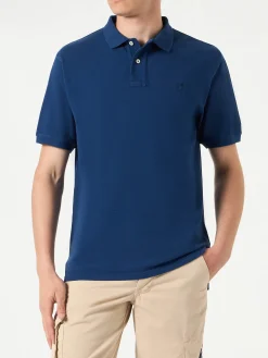 Polo in denim piquet con logo St. Barth effetto vintage