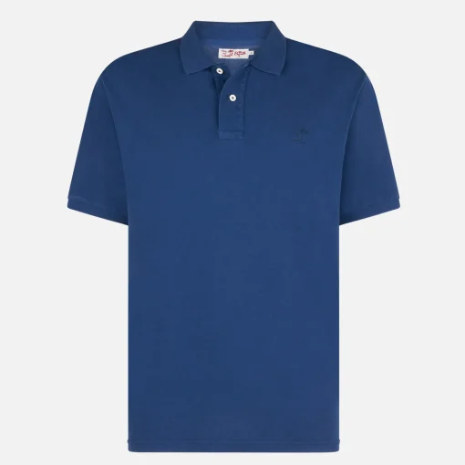 Polo in denim piquet con logo St. Barth effetto vintage