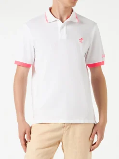 Polo in piquet bianco con ricamo palme