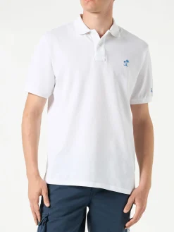 Polo in piquet bianco con logo St. Barth effetto vintage