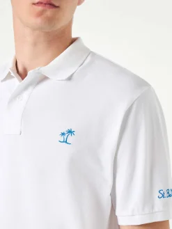 Polo in piquet bianco con logo St. Barth effetto vintage