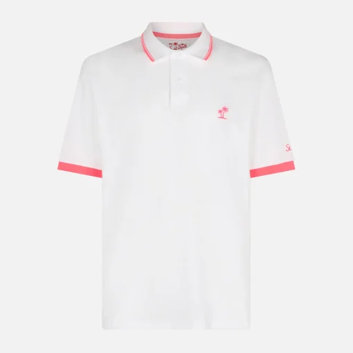 Polo in piquet bianco con ricamo palme