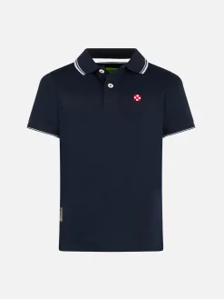 Polo in piquet blu con logo St. Barth