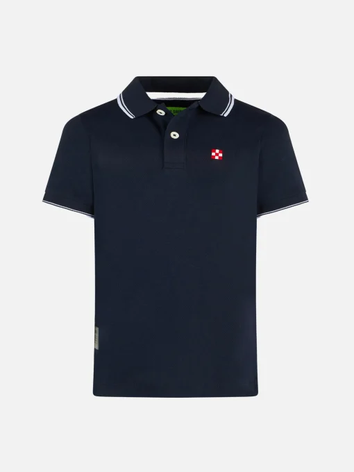 Polo in piquet blu con logo St. Barth