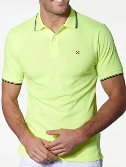 Polo in piquet giallo fluo con logo St. Barth check